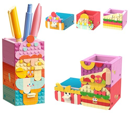 Vinbosion Bauklötze Set,3 in 1 Stifthalter Bauklötze Spielzeug,Kreative Bauklötze Modell Geschenk für Kinder und Erwachsene