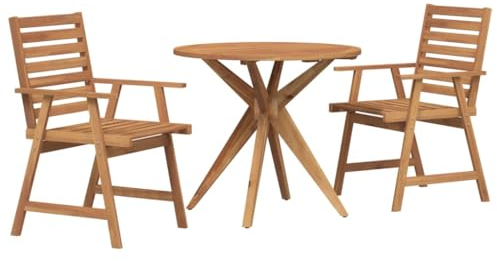 vidaXL Garten Essgruppe 3-TLG., Gartengarnitur mit Latten-Design, Sitzgruppe für Garten Terrasse, Gartentisch Stühle Gartenmöbel, Massivholz Akazie
