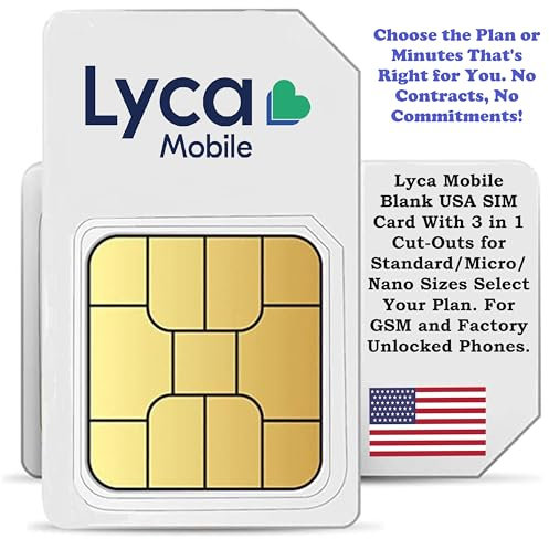 Leere SIM-Karte von Lyca Mobile – 1 Packung, schnelle 4G LTE/5G-Daten, wählen Sie Ihre Minuten und Ihren Plan und genießen Sie unbegrenzte Gespräche und SMS in über 100 Länder, schnelle Aktivierung