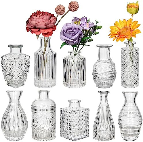 Lot de 20 petits vases décoratifs en verre - Décoration de table de mariage - Mini vases vintage - Pour confirmation - Petits vases pour décoration de table - Bouteilles vintage - Vase à fleurs -