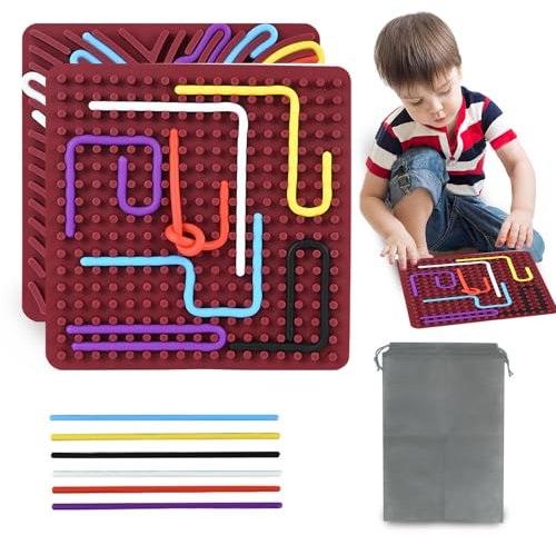 Ulikey Tablero Sensorial de Actividades de Doble Cara, Sensory Activity Board para Niños y Adultos, con Bolsa Portátil y 20 Cuerdas, Tablero Silicona Sensorial Silencioso para TDAH y Autismo (Rojo)