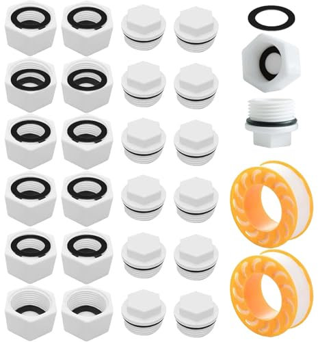 TREABEAR 24PCS Blindstopfen, Blindstopfen 3/4 Zoll mit Dichtung, Verschlussstopfen Außengewinde und Innengewinde, Blindstopfen Wasserleitung, Blindstopfen Kunststoff für Garten Wasserleitung