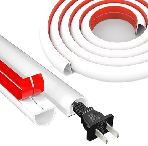 4M White Cable Trunking, Half Round Flexible Wire Cover, Self Adhesive Cables Protector for Hide Wires on Wall Floor of Home&Office,White,15mm×10mm,2Rolls×2 Meters