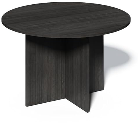 R.O.F, Versatile Grey Oak Round Meeting Table – 100 x 75 cm | Compact Office Table for Desks, Workstations & Small Meetings | Space-Saving, Modern Design for Home or Office Use