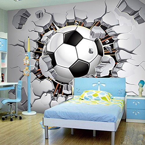 FYRHLH Wallpaper Black and White Football Wall Mural Photo Wallpaper Non-Woven 3D Effect Wall Poster for Living Room Bedroom Restaurant Wall Decoration 350cm×256cm