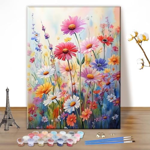 MEIYUDA Peinture par Numero Adulte, Inflorescence Fleur Kit de Peinture à l'Huile sur Toile par Numéro, Débutants Peinture Acrylique Pigmentée, Decoration Maison Cadeau 30x40cm(sans Cadre)