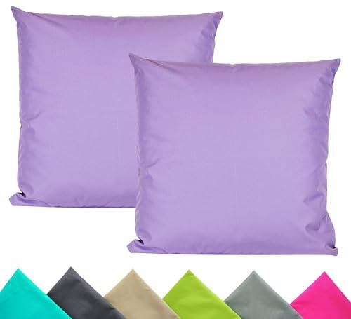 JACK 2er Set 40x40cm Outdoor Kissenhülle Kissenbezug Wasserfest Sitzkissen Lounge Kissen Garten Stuhl Lotus Effekt, Farbe:Flieder