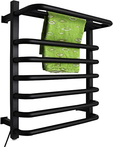 Wall Mounted Bathroom Towel Warmer Rack 530mm Wide×635mm High Stainless Steel Heated Towel Rail Black Plug in Electric Towel Radiator
