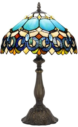 ZJART Tiffany Table Lamp Stained Glass 12X12X19 Inch Blue Jewelry Baroque | Antique Reading Light