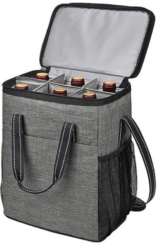 Sac isotherme pour 6 bouteilles de vin - Étanche - Épais - Pour voyage, camping et pique-nique - Gris