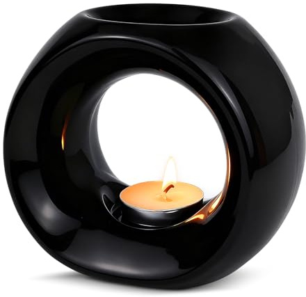 UAYNFY Duftlampe für Ätherische Öle,Räucherstövchen Keramik schwarz,Diffuser Ätherische Öle,Duftlampe Teelicht,Weihrauchbrenner für den Innenbereich, das Büro und Yoga