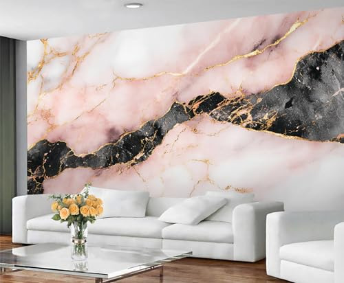 GIVLWF Marmor-Tapeten-Wandbild – Luxus-Marmor-Wandbild & Heimdekoration, Schlafzimmertapete, Wandtapete für Wohnzimmer, nicht selbstklebend, Rosa & Schwarz