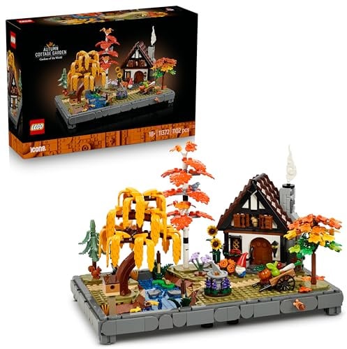 LEGO Icons Giardino Autunnale del Cottage - Costruzione per Adulti - Kit di Modellismo da Esposizione con Casa, 4 Alberi, Animali e Fiori - Decorazione Camera da Letto Fai da Te - Idea Regalo - 11372