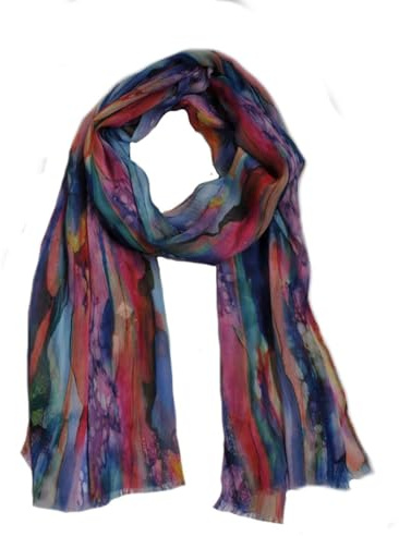 Generisch Seidenschal, Klassisches langschal Design, Tuch Damen Schal Farbverlauf, Seide-Baumwolle, 178 x 50 cm, 50% Silk 50% Cotton