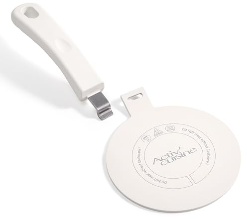ACTIV CUISINE Adattatore a induzione a disco piatto diffusore Moka in acciaio inox, manico e base separabili, per caffettiere 14 cm, Bianco