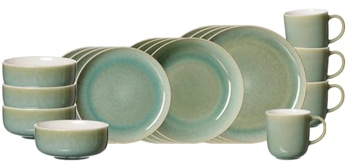 Ritzenhoff & Breker Borneo Kombi-Set 20-teilig | Kombiservice für 4 Personen | Teller, Schalen und Becher mit Reaktivglasur | Steinzeug, Spülmaschinen- & Mikrowellenfest | Grün