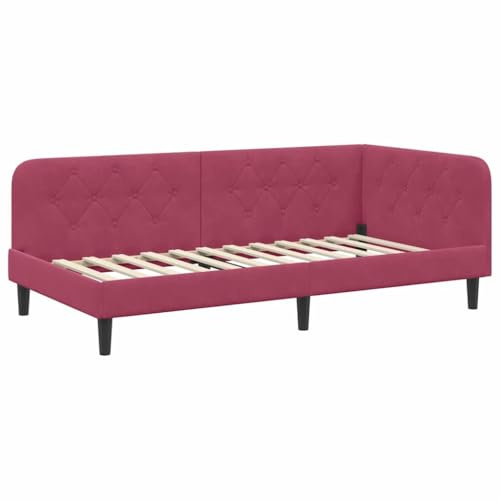 HFXHIJXQ Eckbett 90×190 cm Samt Weinrot, verstellbares Tagesbett mit Lattenrost, Holzgestell, Schlafsofa für kleine Räume