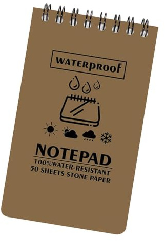Waterproof Paper Notebook, Top-Spiral 50 Pages Portable Writing Journal | Compact Notepads Bound Memo Pad for Outdoor Camping, Hiking, Travel, Home, College, School, Office, Field Work, Study, Note