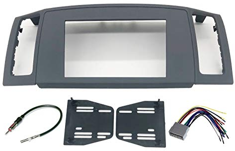 Custom Install Parts Doppel-DIN-Navigations-Radioblende, Armaturenbrett-Installationsset mit Standard-Kabelbaum und Antennenadapter, grau, kompatibel mit Jeep Grand Cherokee 2005–2007