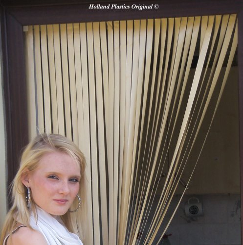 Slat type Door Curtain/Fly Blind- With pair of screw in hooks for wooden frames (ALL CREAM) 80cm wide x 200cm drop