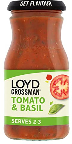 Loyd Grossman Italian Tomato & Basil Sauce, 350 g Jar (1-Pack) | Ready-to-Pour, Made with Sun-Ripened Tomatoes & Fragrant Basil, Vegetarian-Friendly, Ideal for Pasta & Pizza