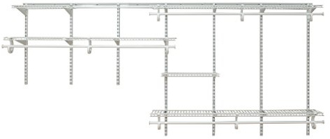 ClosetMaid ShelfTrack Wire Closet Organizer System, Adjustable from 7 to 10 Ft., With Shelves, Clothes Rods, Hardware, Durable Steel, White