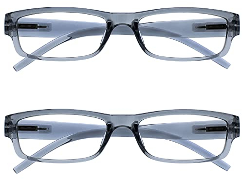 OPULIZE Die Lesebrille Unternehmen Grau Leicht Komfortables Leser Wert 2er-Pack Designer Stil Herren Frauen UVR2PK032GR +2,00