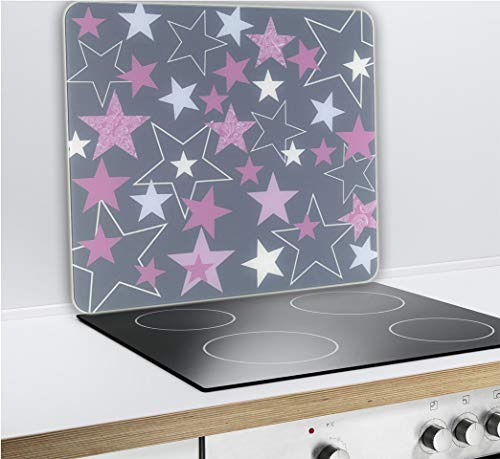 WENKO 2712987500 Multi-Platte Sterne für Glaskeramik Kochfelder, Schneidbrett, Gehärtetes Glas, rosa, 56 x 50 x 0,5 cm