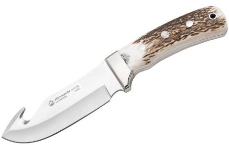 PUMA IP – Schwarzwild Stag - Full-Tang Jagdmesser mit Skinner-Klinge & Aufbrechhaken - 120mm Klinge aus 440C Stahl (57-60 HRC) - Griffschalen aus echtem Hirschhorn - mit Lederscheide (Art.Nr.: 810055)