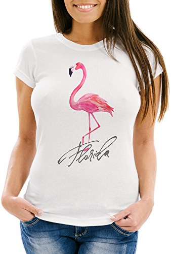 Neverless Cooles Damen T-Shirt Flamingo Seepferdchen Watercolor Slim Fit