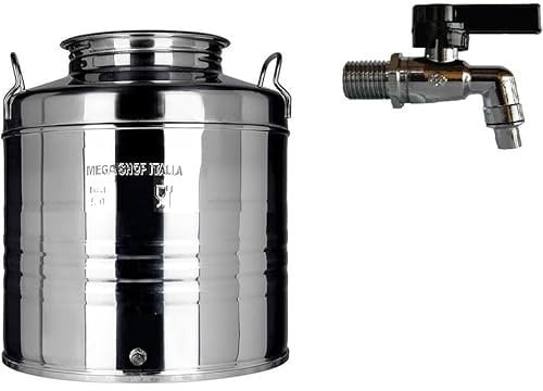 Megashopitalia Contenitore Bidone Fusto per Olio in Acciaio Inox 15 30 50 Litri Made in Italy con Guarnizione per Il Tappo e Rubinetto da 1/2 Pollice Incluso (15 Litri)