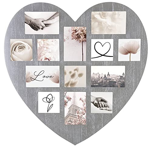 Atmosphera - Fotocollage Herz - Holz und Glas - 13 Fotos - Grau
