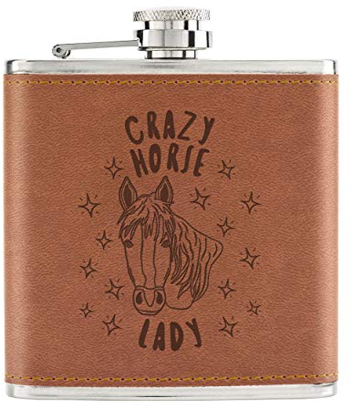 Crazy Horse Lady Stars 6oz PU Leather Hip Flask Tan