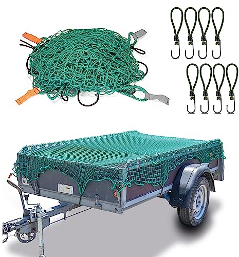 CargoVA® Rete intelligente per rimorchi 2x3M - Rete per rimorchi con corda in gomma, marcature angolari e ganci - per un fissaggio perfetto del carico