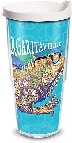 Tervis Margaritaville - Peace Love Salt Made in USA Double Walled Insulated Tumbler Travel Cup Keeps Drinks Cold & Hot, 24oz, Clear