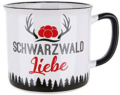 GILDE - 46909 - Kaffeebecher, Schwarzwaldliebe, Keramik, Emailledesign, 9,5cm x 8,5cm, 390ml