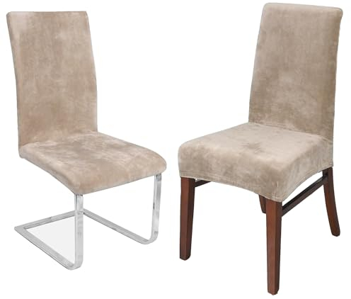LANSHENG Stretchy XL Stuhlbezüge für Esszimmerstühle, Stretch Spandex mit Gummiband Stuhlbezug,Velvet Large Dining Chair Schonbezüge für Restaurant Hotel Party Bankett (Kamel, 6 Pack(M))
