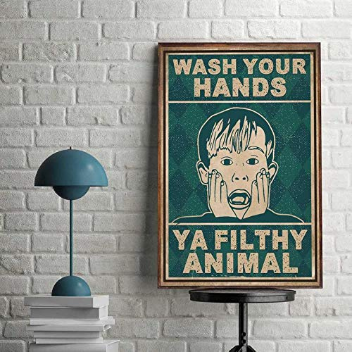 Inga Metallschild mit Aufschrift Home Alone Kevin Wash Your Hands Ya Filthy Animal, Vintage-Poster, Badezimmer-Dekoration, Wanddekoration, lustiges Geschenk, Metallschild, 20,3 x 30,5 cm