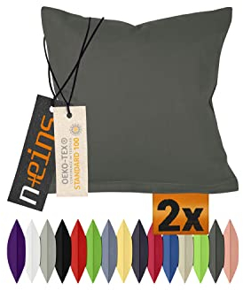 npluseins Doppelpack Baumwoll-Kissenbezüge - Moderne Wohndekoration in schlichtem Design 317.361, 40 x 80 cm, anthrazit