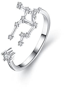 Clearine Ring 12 Konstellation Sternzeichen Zirkonia verstellbarer Ring für Damen Mädchen -Jungfrau Horoskop Sternbild Astrologie