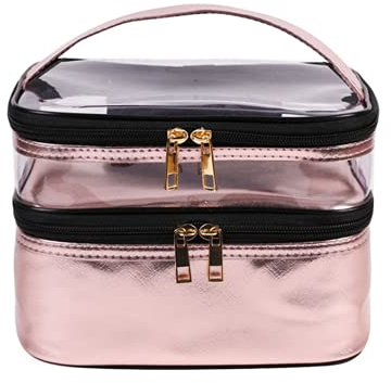 BAYINBROOK Trousse de Maquillage Portable Double Couche Trousse de Toilette Imperméable Grande capacité Sac Cosmétique de Voyage Vanity Case avec Brosse Compartiment (Or 5)