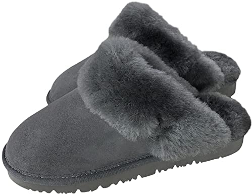 Rohn Moden Lammfell Pantoffel Slipper Talea, Hausschuhe für Damen aus echtem Fell in Premiumqualität (39 EU, grau, numeric_39)