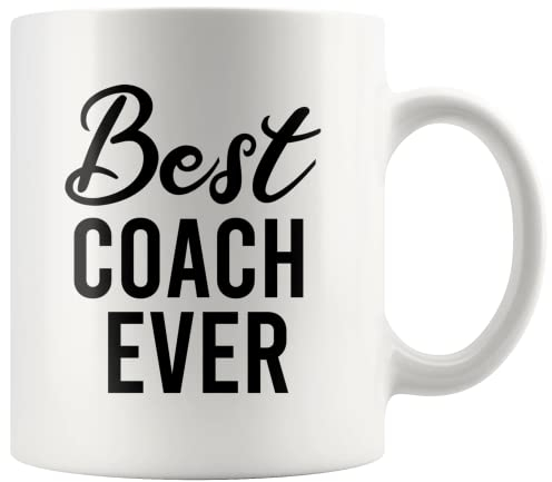 Tasse à café en céramique avec inscription « Best Coach Ever Coach Ever » - Cadeau pour les anniversaires, la Saint-Valentin - 325 ml - Blanc