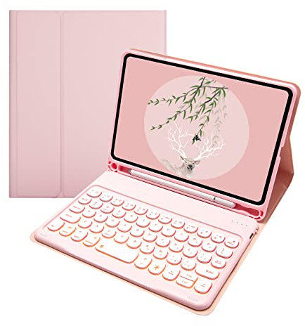 BAUBEY Keyboard Case for iPad Mini 7 Colors Backlit Detachable Keyboard Slim Leather Folio Shockproof Cover for Apple iPad Mini 5 2019/iPad Mini 1 2 3 4 (Pink)