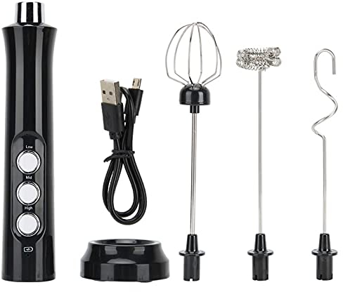 Milk Frother Handheld, Electric Automatic Egg Beater Mixer Milk Frother 3 Speed Adjustable Blender with USB Charging Stainless Steel with Whisk Milk Frother Attachments
