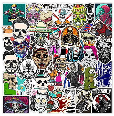 Schädel Graffiti Aufkleber Pack (100 Stück) Vinyl Aufkleber für Wasserflaschen, Laptops, Autos, Skateboards, Höhlendekorationen für Männer, wasserdichte Rockmusik-Aufkleber