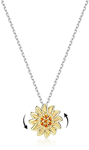 LOLIAS S925 Sterling Silber Sonnenblume Halskette für Damen Mädchen Gänseblümchen Silber Kette Anhänger Halskette Sonnenschein Geschenk für Frauen Mutter Geschenke Chokerhalsketten