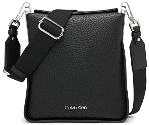 Calvin Klein Damen, klein Fay North/South Umhängetasche, Schwarz/silberfarben