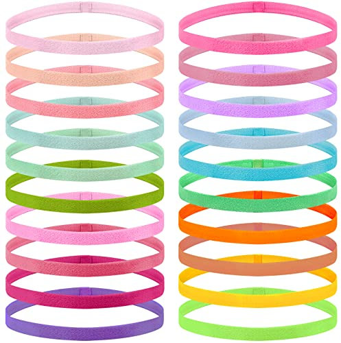 Duufin 20 Stück Elastische Stirnbänder Sport Elastische Haarbänder Dünn Anti-Rutsch Stirnbänder Sport Haarband Elastische Haarbänder für Damen Herren, 20 Farben