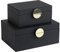 HofferRuffer Faux Leather Jewelry Boxes, Decorative Boxes Storage Accessory Organizer with Gold Hardware Decor, Classic Black Vegan Leather Set of 2 Pieces
